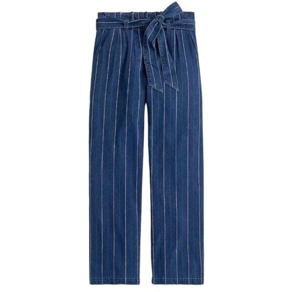 J. Crew Paper Bag Pants in Indigo Stripe Size 8 NWT - Picture 1 of 13